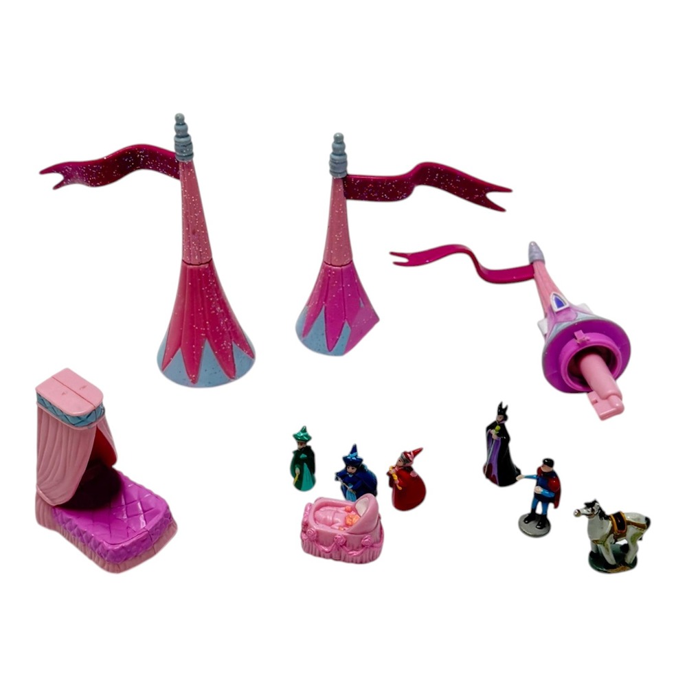 Vintage Disney Jakks Sleeping Beauty Castle Playset Parts Figures Lot 11 Pieces